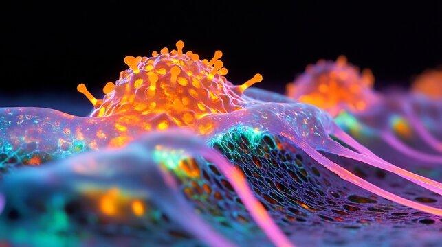 Bioluminescent adhesion plaques showing attachment of a cell to the extracellular matrix emphasizing integrin activity