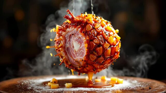 Rotating Glazed Gammon Ham with Pineapple and Cloves: A Traditional Easter Food