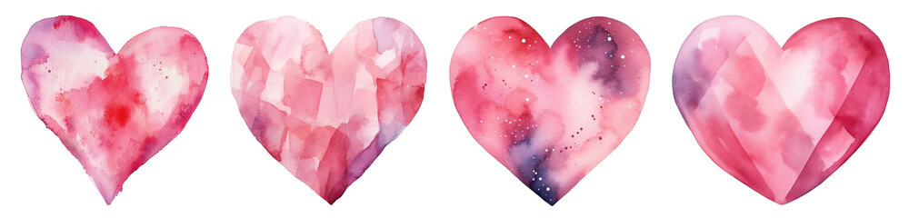 PNG Watercolor hearts art collection on transparent background