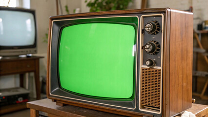 green screen on an old tv,old, set, technology, portfolio, program, antique