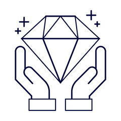 Diamond in Hands Icon. Luxury and Precious Gem Protection Illustration.