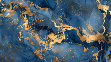 Fototapeta premium Abstract blue and gold marble texture background, generative ai