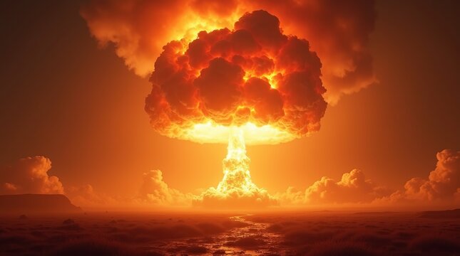 Powerful nuclear explosion with a mushroom.