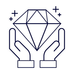 Diamond in Hands Icon. Luxury and Precious Gem Protection Illustration.