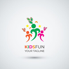 Kids fun icon preschool and children logo template design