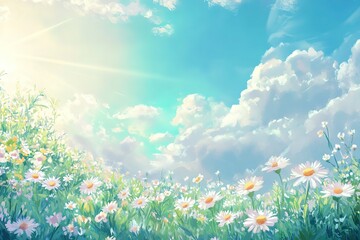 Fototapeta premium Delicate Daisies Bloom Under a Pastel Sky