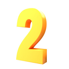 Number 2 of yellow color 3d sign percent discount on isolated background.yellow and White on a Transparent Background