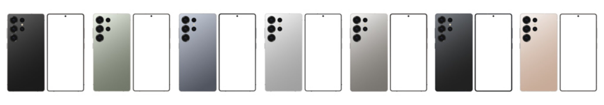 Samsung Galaxy S25 Ultra - Smartphone screen mockup front and back view. Phone mockup with transparent screen. Vector EPS 10