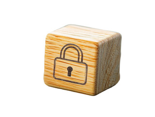 Isolated Wooden Block with Lock Symbol