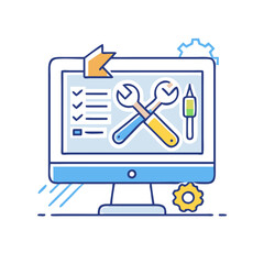 computer screen with tools icon, computer screen with tools vector illustration-simple illustration of computer screen with tools, perfect for computer screen with tools logos and icons