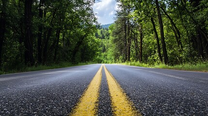 Fototapeta premium A road with a yellow line down the middle