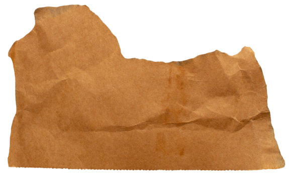 Ripped brown paper piece on transparent background