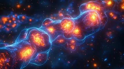 Obraz premium Golgi apparatus illuminated a bioluminescent fashion showcasing the packaging and transport of cellular molecules