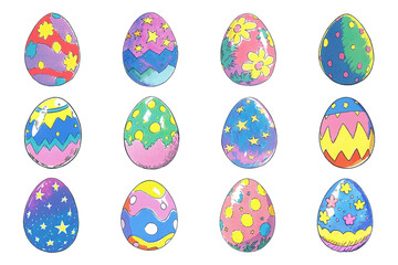 Happy Easter day eggs, PNG set on transparent background