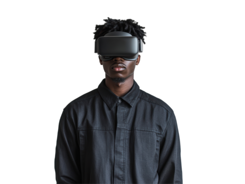 Isolated Man Wearing Virtual Reality Headset - Powered by Adobe