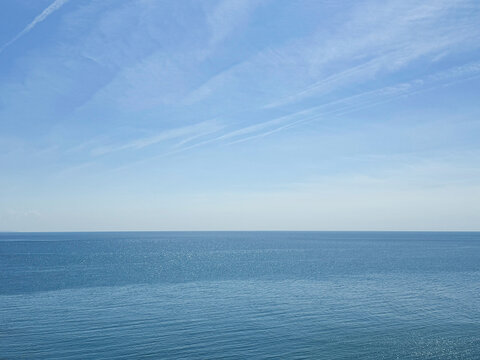 Sea blue water and sky.
