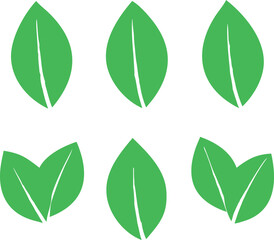 A seamless pattern of simple, stylized green leaf shapes on a pure white background.
