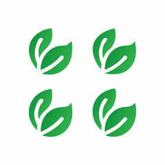 Obraz premium Four simple green leaf icons on white background