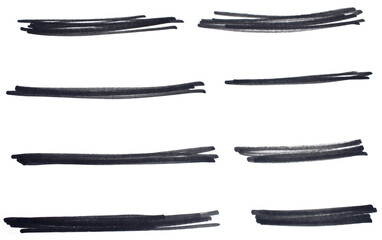 Set of black hand drawn marker pen stroke line transparent background design element doodle scribble underline