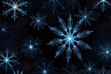 Fototapeta premium Christmas background with glowing snowflakes. Generative AI