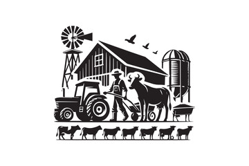  black-and-white simple farmer vector silhouette 