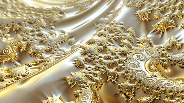 Abstract golden fractal pattern on shiny metal surface, generative ai - Powered by Adobe