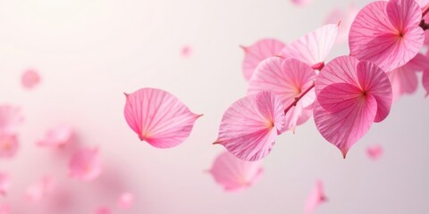 Fototapeta premium Delicate Pink Petals Floating Gently on a Soft Background, a Symbol of Elegance and Serenity