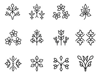 Black and White Floral Pattern – Hand-Drawn Flower Design Outline Icons Set 