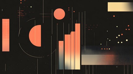 Obraz premium An intriguing abstract composition featuring geometric shapes, including circles and bars, in warm tones against a dark background. Ideal for modern design projects.