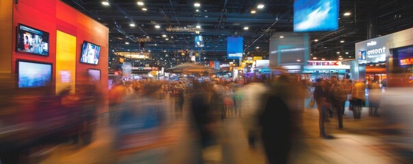 IT Convention Hustle: Long Exposure Captures Blurred Motion at Demo Booth, Generative AI