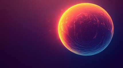 A radiant sphere of vibrant tangerine gradients dissolving into deep twilight indigo