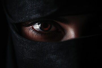 Mysterious gaze dark fabric capturing intrigue intensity