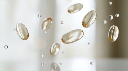 Pills falling onto a smooth white surface, highlighting cleanliness and simplicity