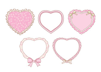 Valentine s day frames collection with hand drawn whimsical heart frames in coquette style  graphic set light pink pastel color style vector