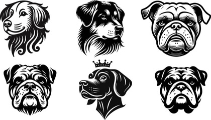 Set of dogs head  silhouette