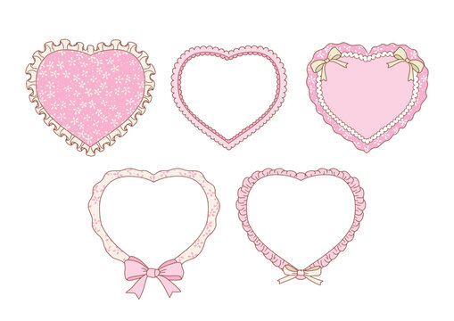 Valentine s day frames collection with hand drawn whimsical heart frames in coquette style  graphic set light pink pastel color style vector