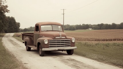 Fototapeta premium Rustic vintage truck on rural road.