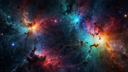 360-degree spherical panorama showing colorful nebulae and sparkling stars
