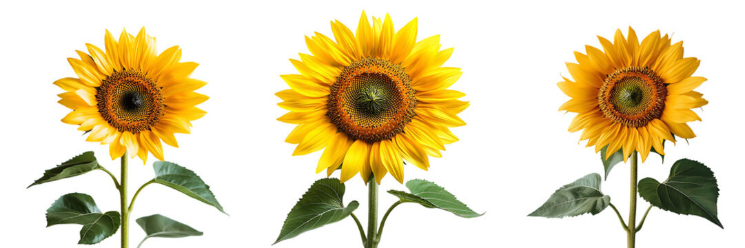 Three Vibrant Sunflowers on Black Background - Perfect for Design and Decoration