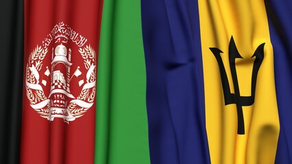 Flags of AFGHANISTAN and BARBADOS  with realistic cloth texture