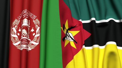 Flags of AFGHANISTAN and MOZAMBIQUE  with realistic cloth texture