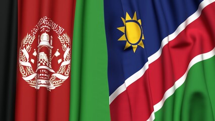 Flags of AFGHANISTAN and NAMIBIA  with realistic cloth texture