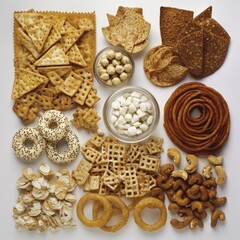 Assorted savory snacks and crackers