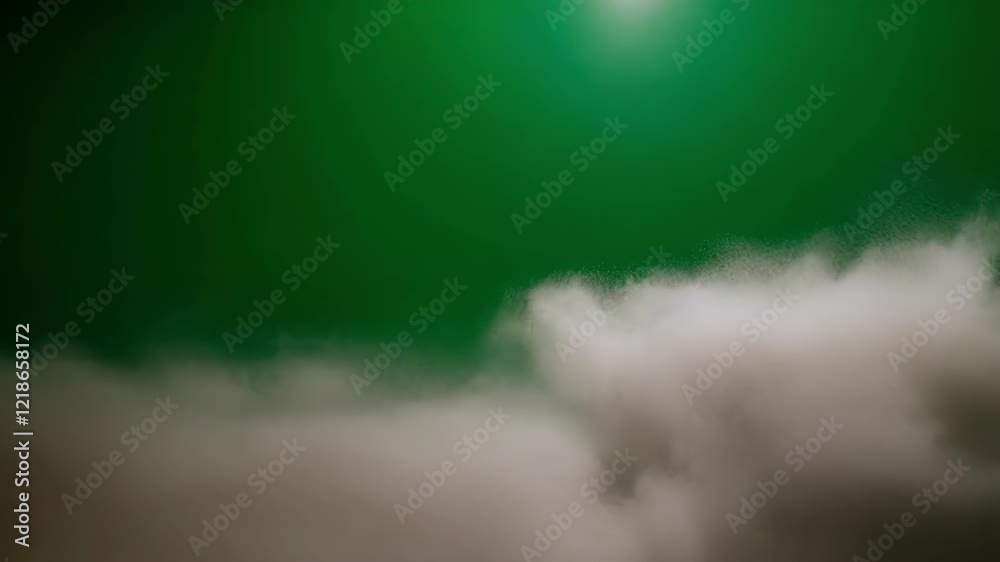 Poster white dust cloud exploding dynamically against green screen backdrop, creating realistic visual effe