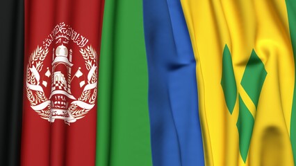 Flags of AFGHANISTAN and SAINT VINCENT  with realistic cloth texture