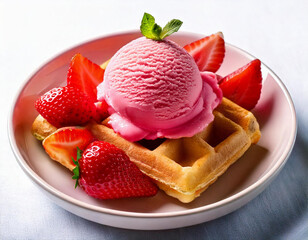 1 scoop Strawberry ice-cream with waffle