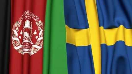 Flags of AFGHANISTAN and SWEDEN  with realistic cloth texture