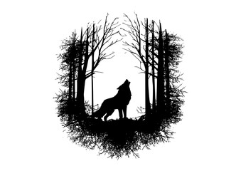forest with black wolf vector illustartion © Ryuga