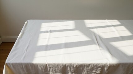 Sunlit Tablecloth with Windowpane Shadows, a Simple Minimalist Scene for Design Inspiration