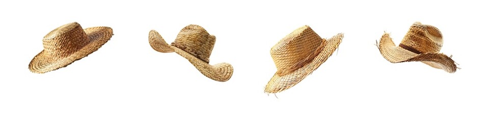Summer Sun Hats PNG Set Isolated on Transparent Background, Beach and Straw Hat Collection